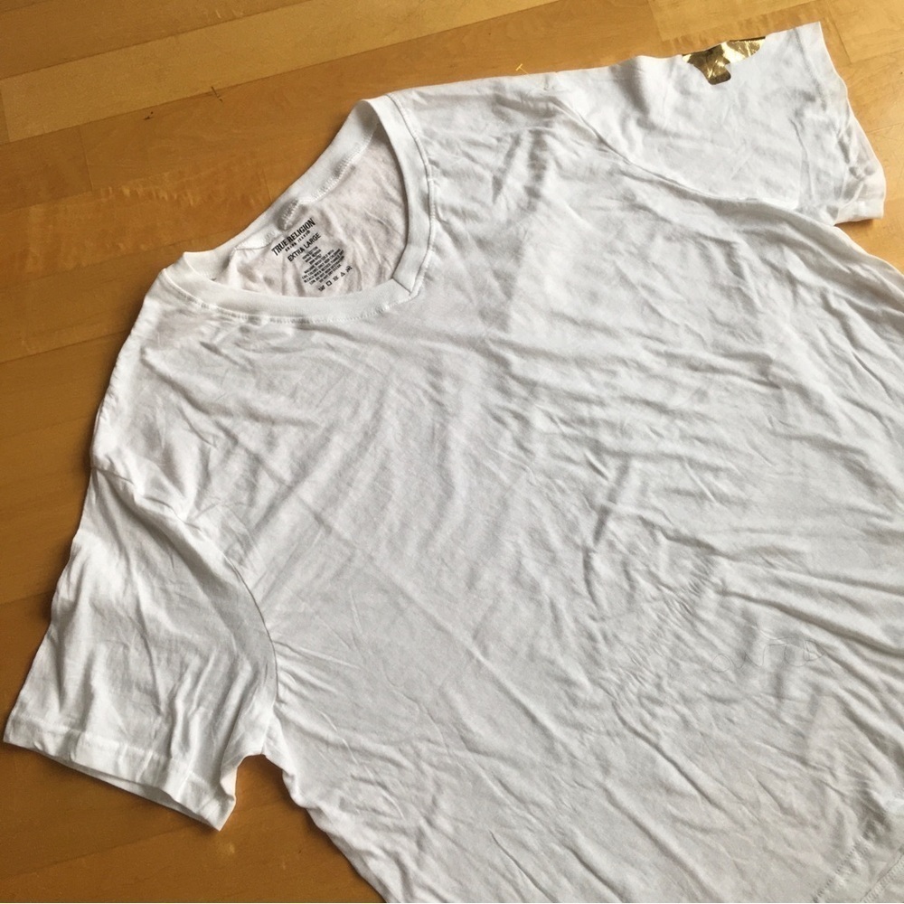 True Religion V-Neck Tee White Gold Size XL